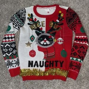 No Boundaries Small 3 5 Naughty Angry Cat Christmas Ugly Sweater Winter Holiday